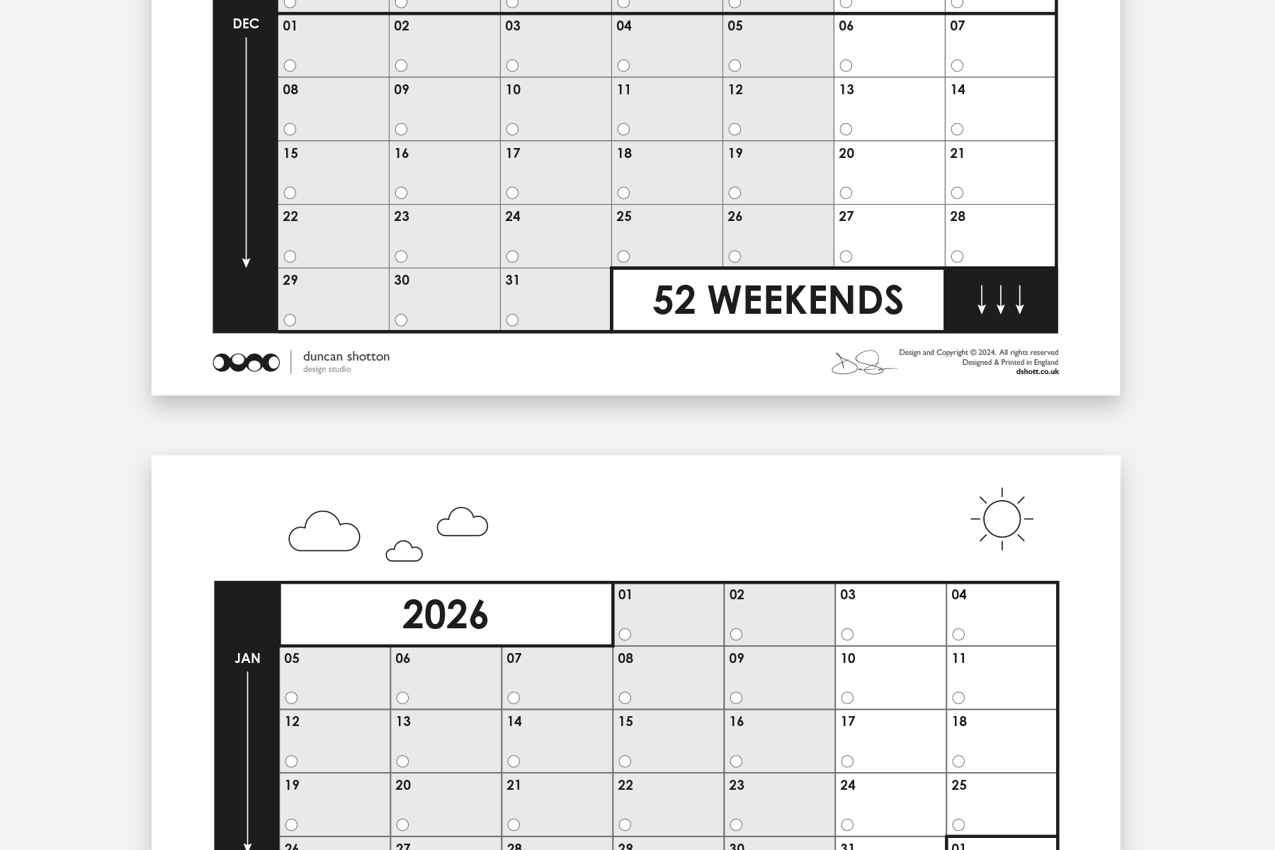 52 Weekends (2025 + 2026, Vertical) - Duncan Shotton Design Studio