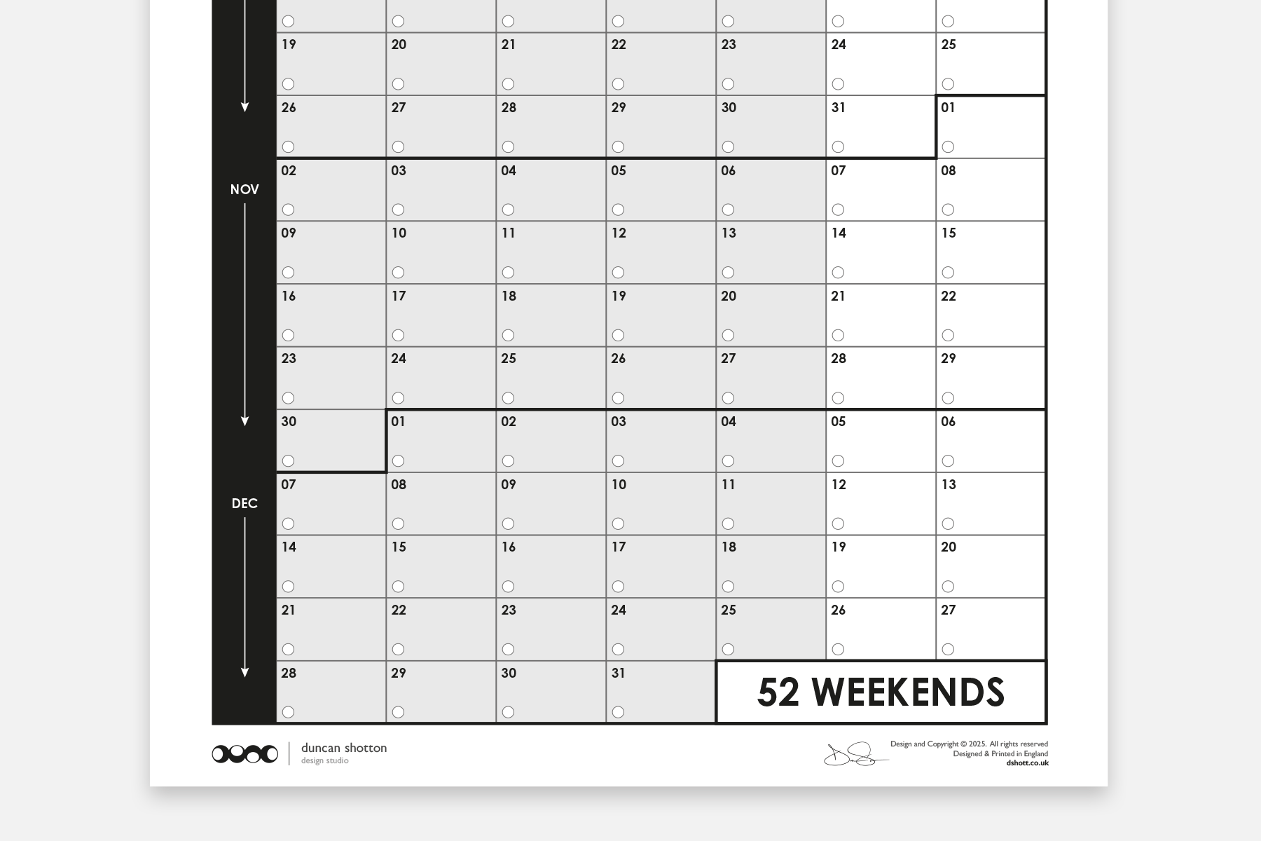 52 Weekends (2026, Vertical) - Duncan Shotton Design Studio