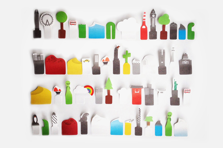 collection of sticky page tab designs arranged together on a grey background