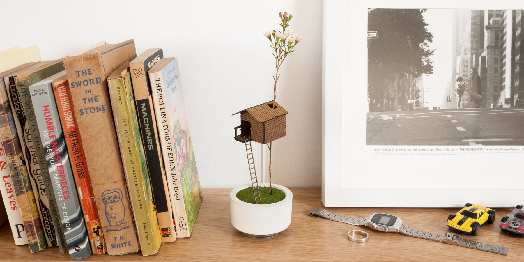 Treehouse Vase on a bookshelf in a modern interior.