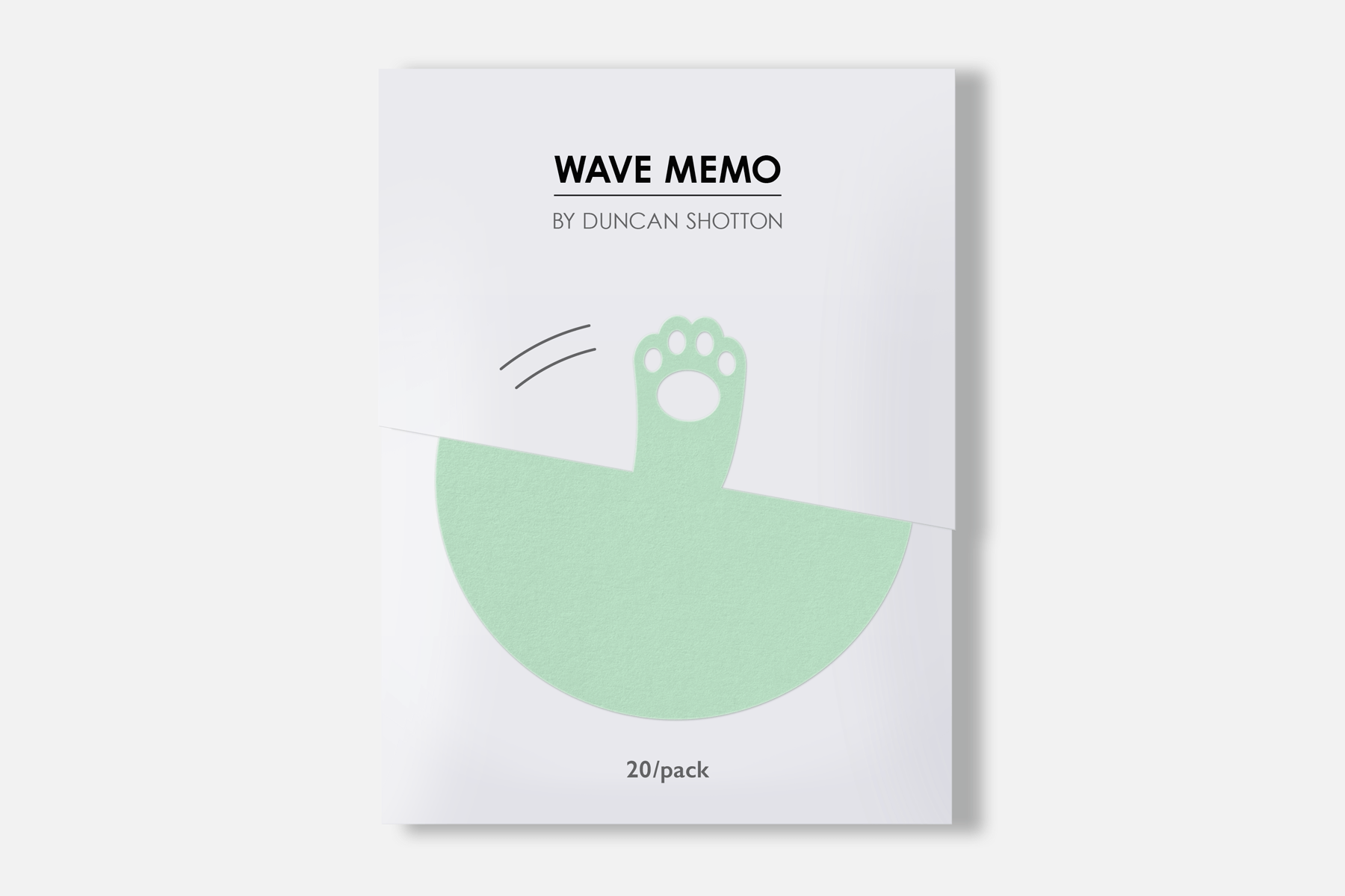 Wave Memo (Paw, Mint) - waving cat paw in card sleeve packaging design