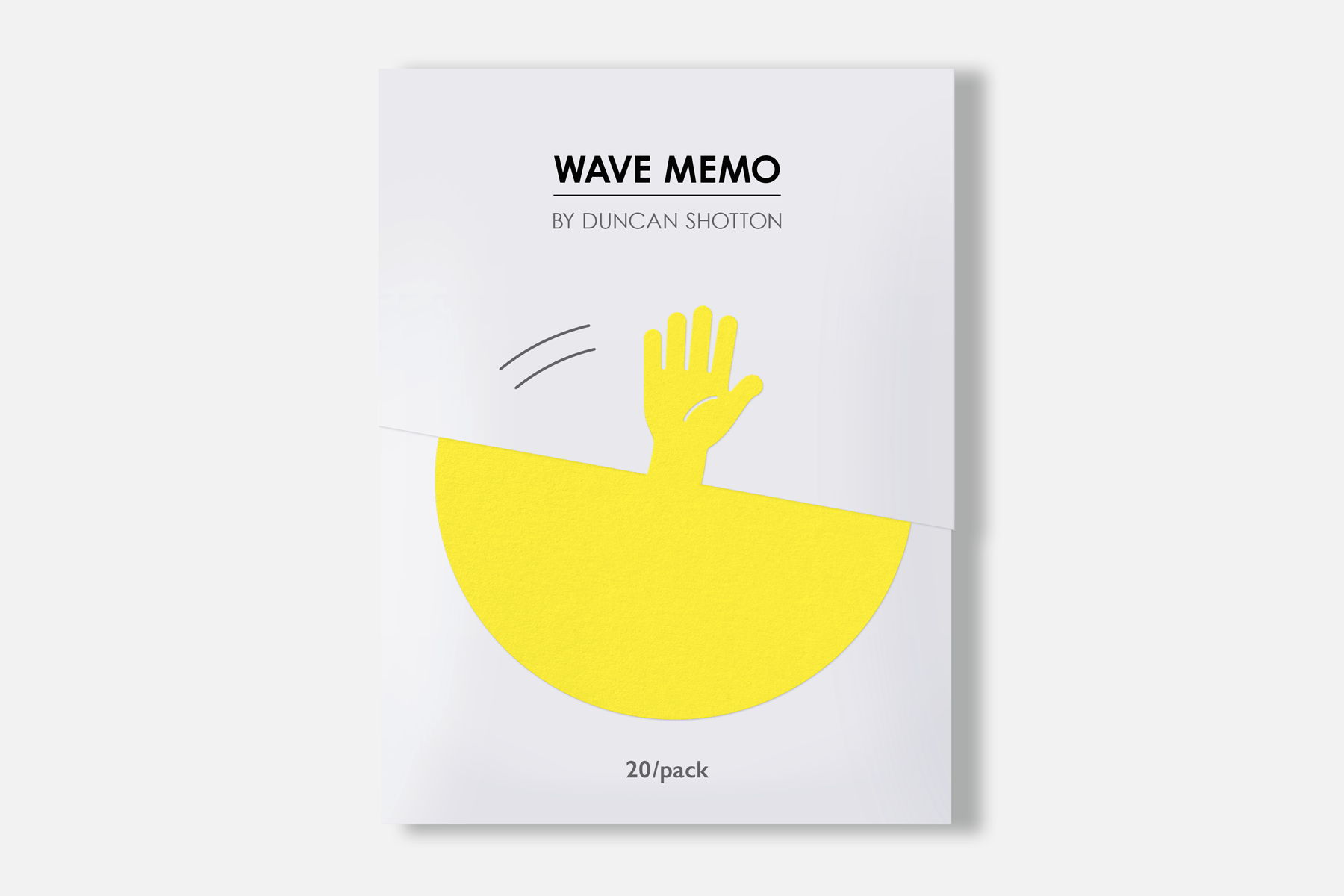 Wave Memo (Hand, Yellow) in simple no-glue packaging design